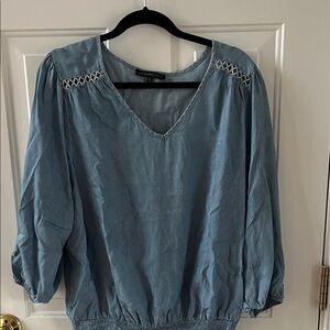 Adrienne Vittadini Blue V-Neck Blouse